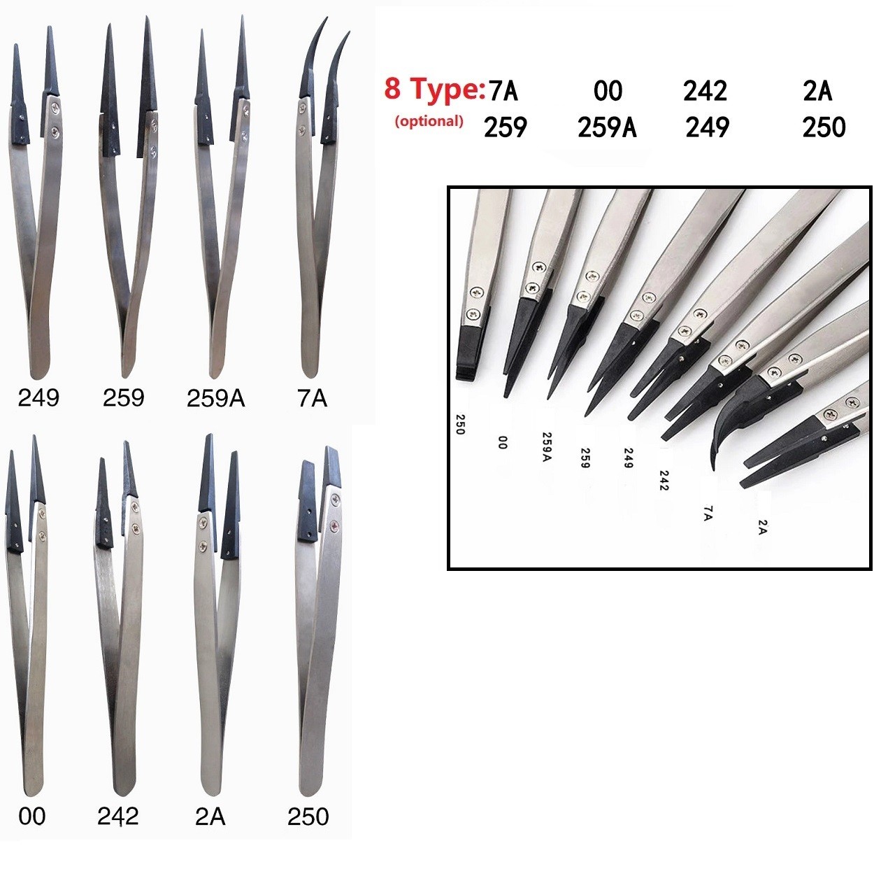 Repair Tools Tweezers Fiber Full Stainless Steel With Replaceable Tips 