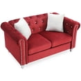thumbnail image 4 of HomeStock Coastal Cottage Loveseat, 60" x 34" x 30" Jeweled Tufted Micro Suede with Pocketed Coil Seats for Comfort-Color:Burgundy, 4 of 5