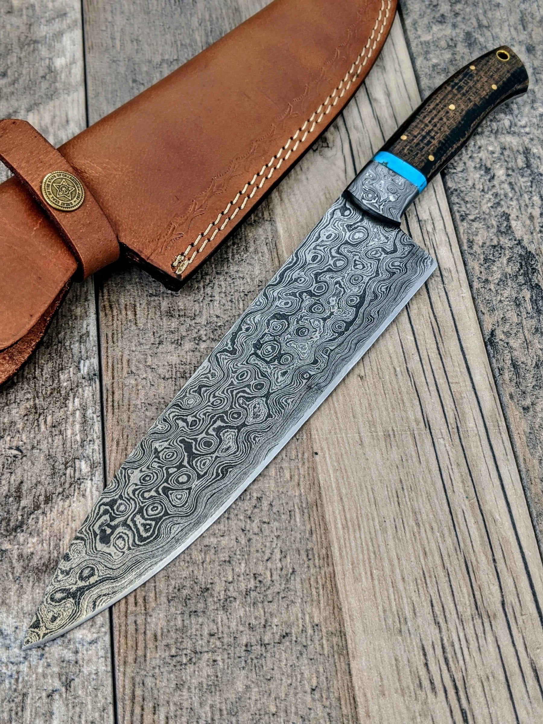 HTC-5 Stainless Damascus 8 Chef Steak Knife, 3.5 Blade 4.5 Handle —  HomeTown Knives