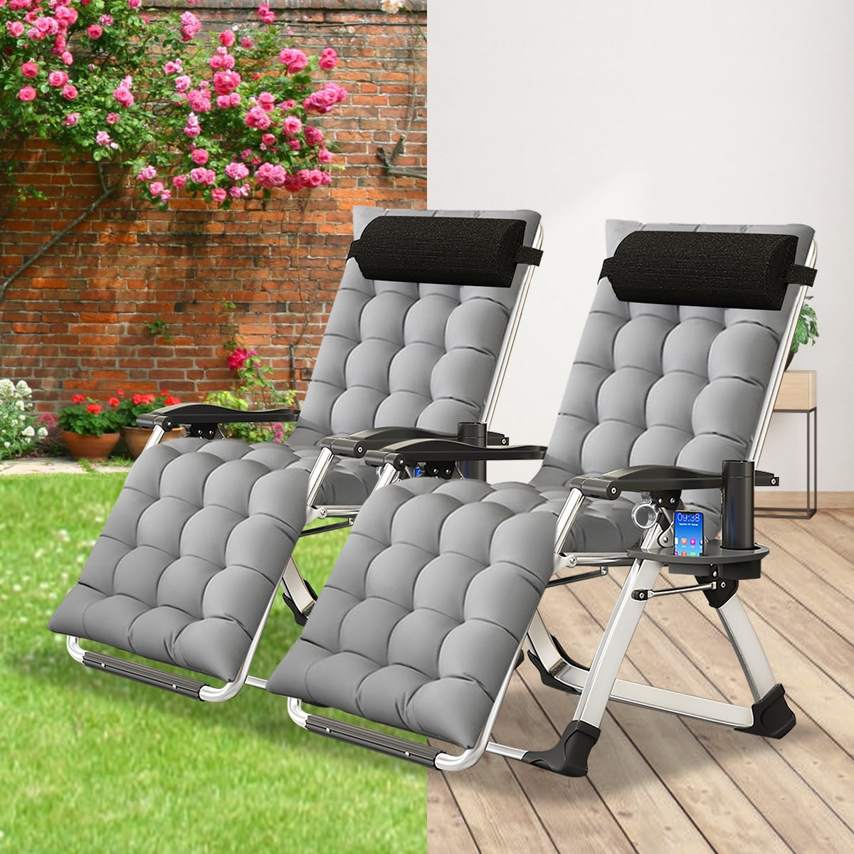 Slsy Zero Gravity Chair 2 Pack, Lawn Recliner, Set of 2 Reclining Patio