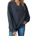 thumbnail image 2 of ClodeEU Women's V-Neck Sweatshirt，Solid Color Loose Long Sleeve Sweatshirt Top Navy,Womens Plus M, 2 of 7