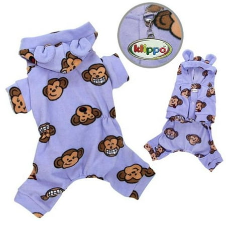 Klippo Pet KBD024XL Adorable Silly Monkey Fleece Dog Pajamas & Bodysuit With Hood, Lavender - Extra Large