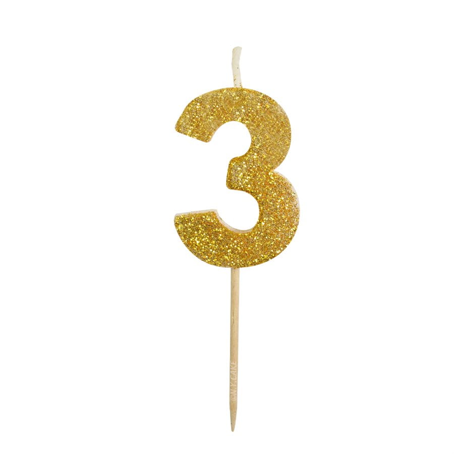 Gold Number 3 Birthday Cake Candle 