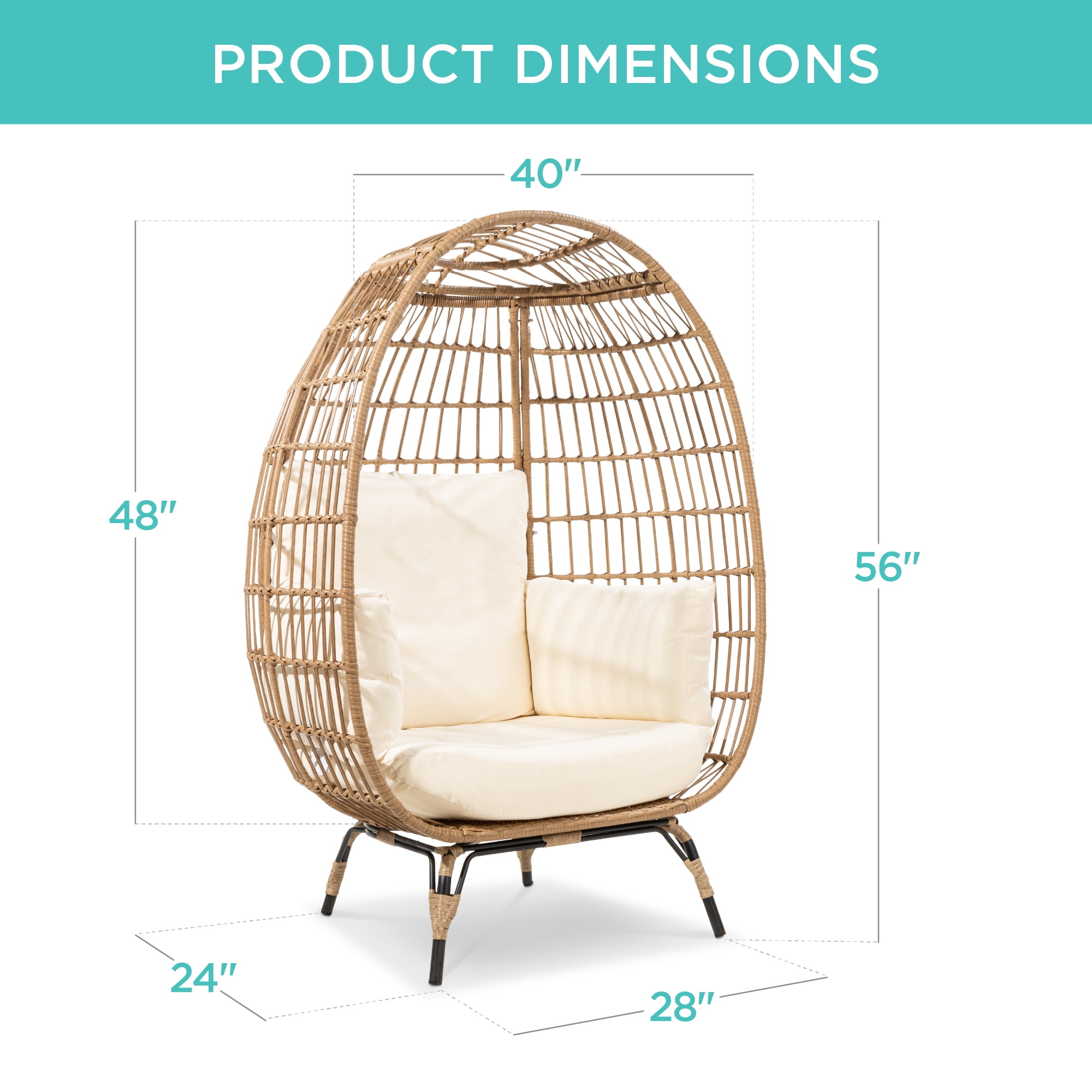 Best Choice Products Wicker Egg Chair Oversized Indoor Outdoor Patio Lounger w/ Steel Frame - Ivory