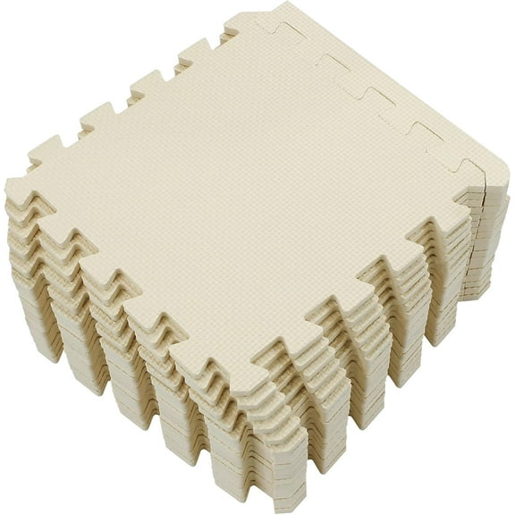 18 Tiles Interlocking Puzzle Foam Baby Play Mat with Straight Edges for Playing - EVA Babies Crawling Mat | Rubber Floor Work Out Mats for Home Gym. Beige. YOC-Jb18S18
