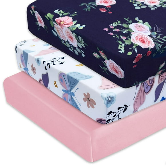 Sábana bajera ajustable AMROSE de 28 x 132 cm para cuna, paquete de 3 unidades, microfibra suave