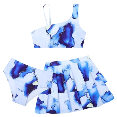 Lanbubble Girls 3 Piece Swimsuit Tankini Set Bathing Suit Bikini Beach Swimear with Skirt 5-6 Years