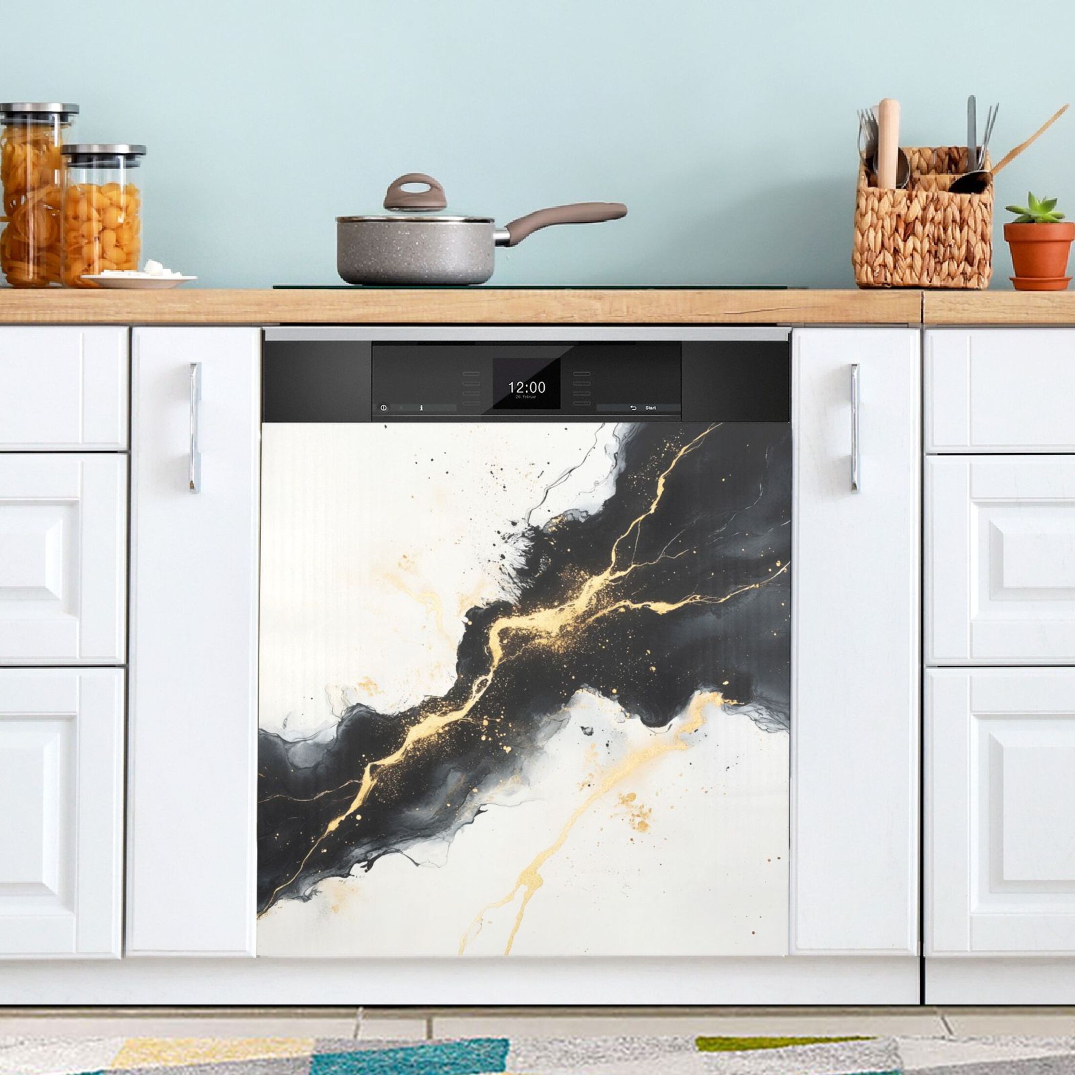 Dishwasher Magnetic Sticker 23x26 Inch Refrigerator Magnetic Sticker Washing Machine Magnetic Sticker Kitchen Panel Magnetic Sticker Home Decor Black Beautiful Marble