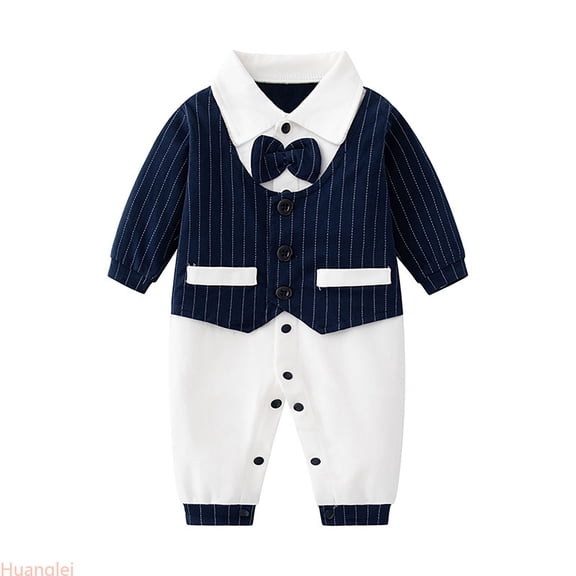 Huanglei Baby Boys Gentleman Romper Jumpsuit Long Sleeve Bowtie Outfit Formal Wear Tuxedo Suit ,0-3 Months ,Blue