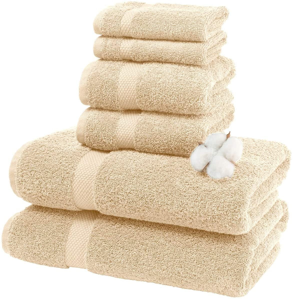 Luxury Beige Bath Towel Set Hotel Soft Cotton 2/Bath 2/Hand 4/Wash