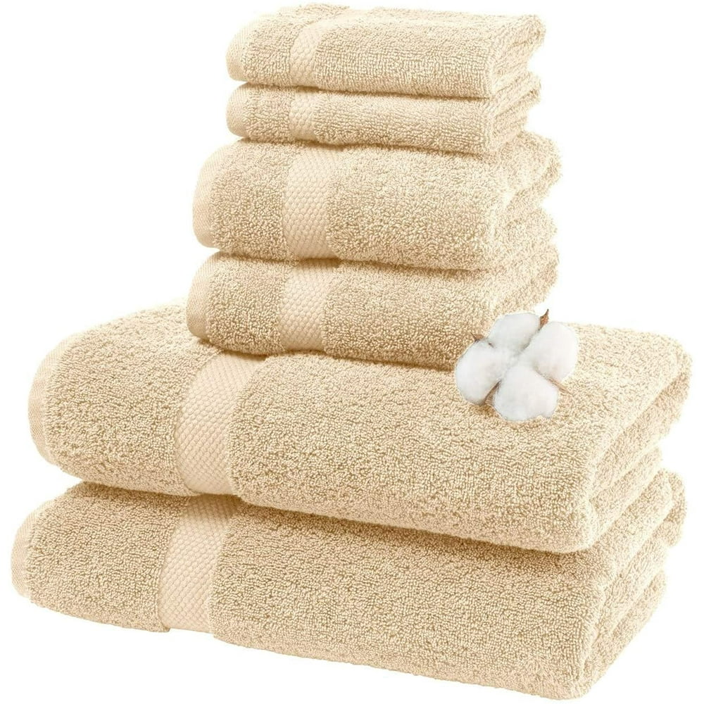 Luxury Beige Bath Towel Set Hotel Soft Cotton 2/Bath 2/Hand 4/Wash