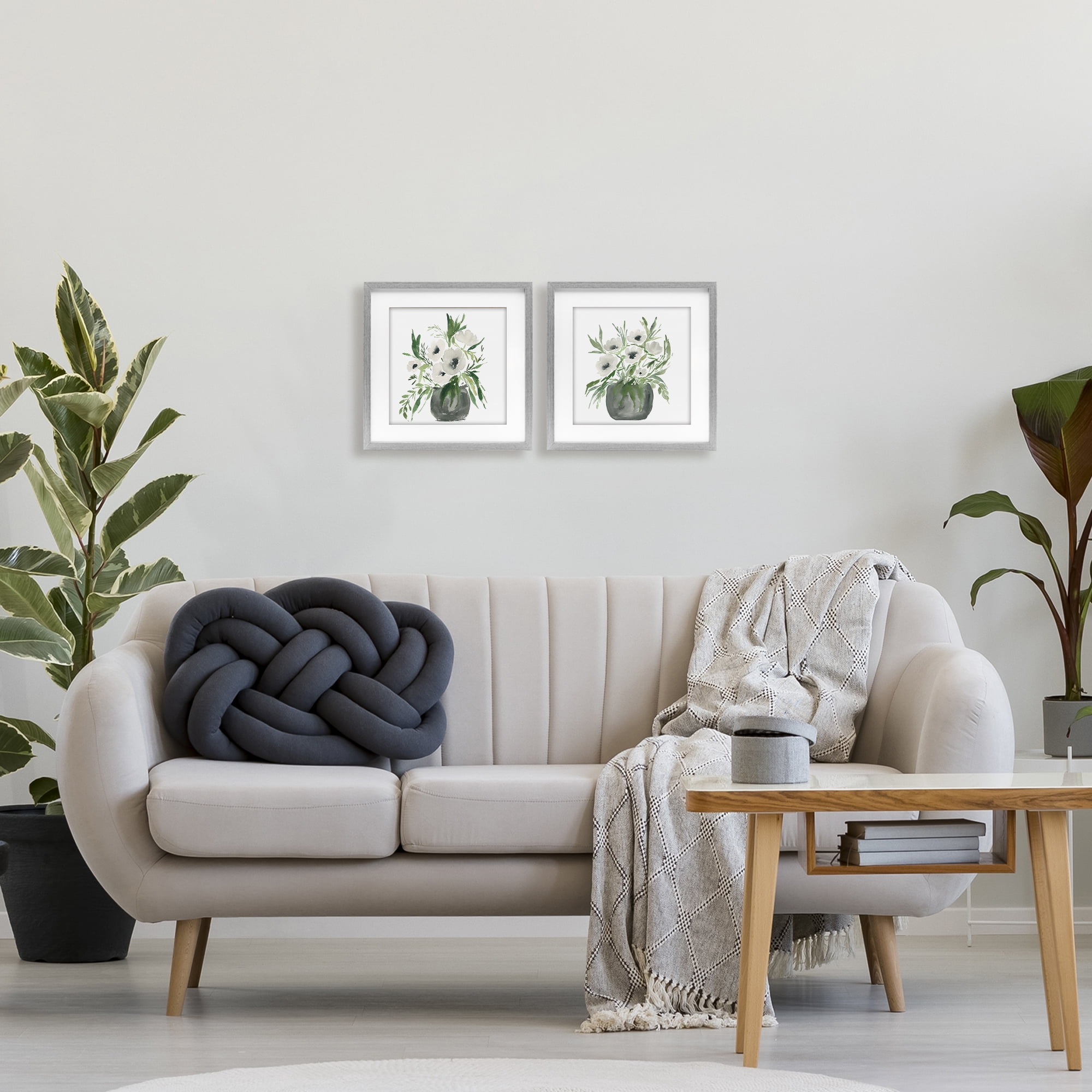 Stupell Industries White Anemone Vases 2 Piece Gray Framed Print Under Glass Set, design by Lucille Price