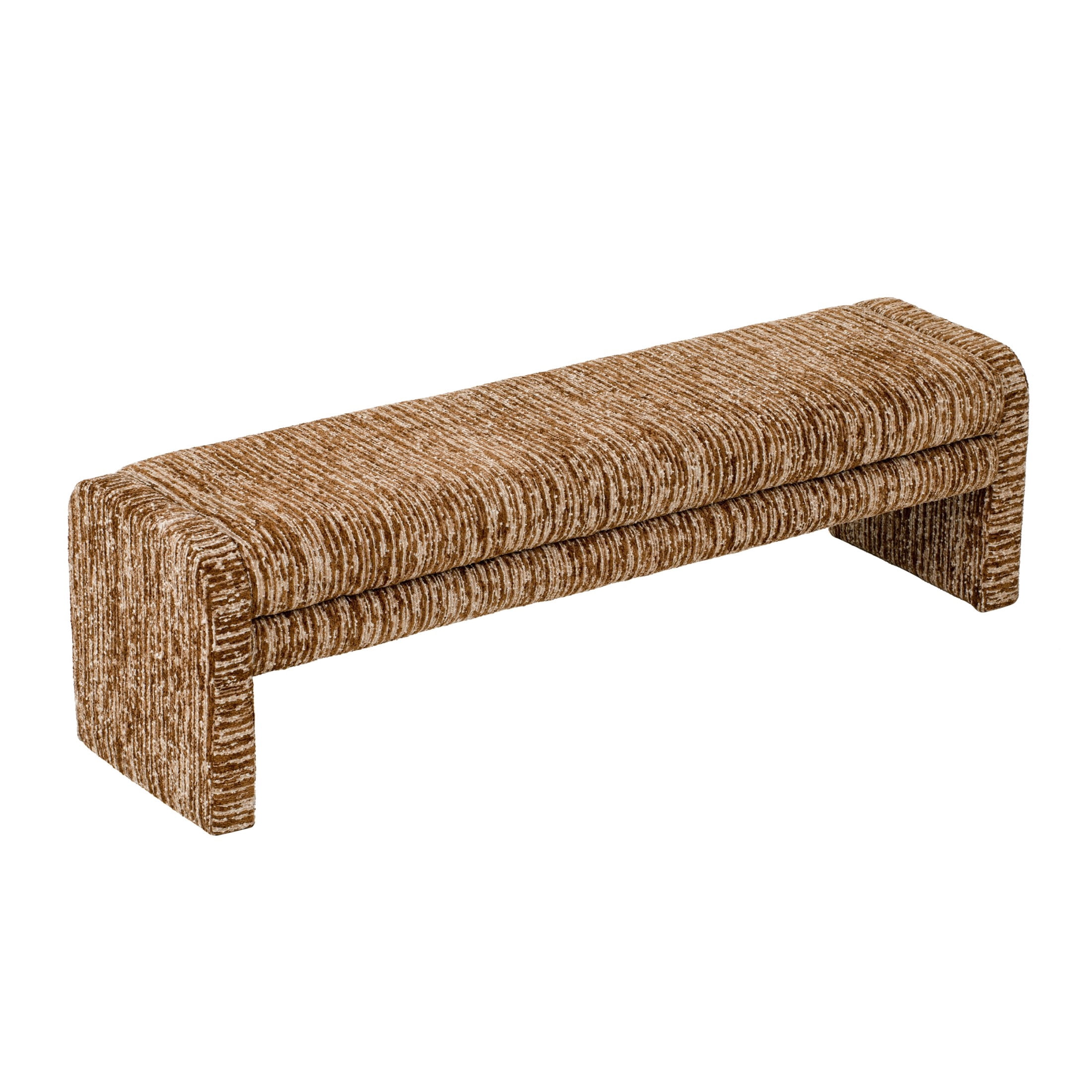 Christopher Knight Home 62" Striped Upholstered Ottoman Bench, Modern Wraparound Frame, Brown