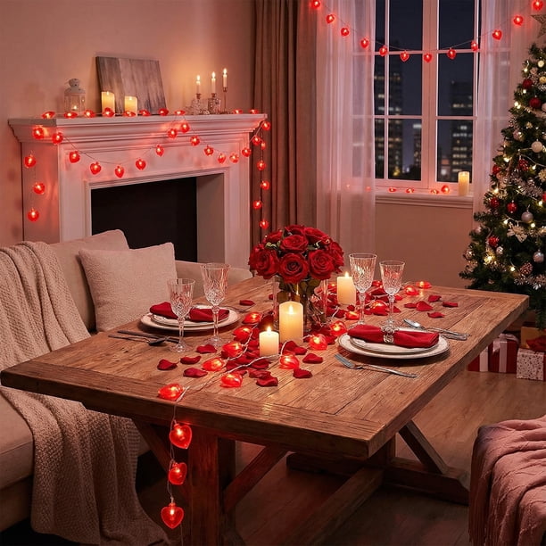 Luces De Cadena De Plástico Guirnalda de luces rojas en forma de corazón de 3 m, funciona con pilas, ideal para fiestas, bodas, San Valentín, decoración de ambiente (1 unidad) JASKFLY