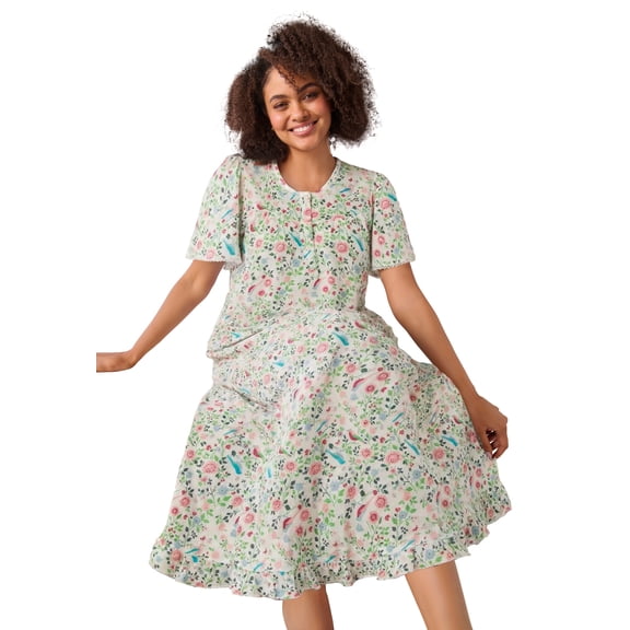 Dreams & Co. Plus Size Long Floral Print Cotton Gown