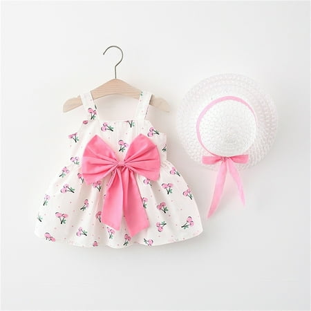 

Gotyou Girl s 2 piece Toddler Mesh Princess Dress Floral Print Bowknot Sling Tulle Skirt with Hat Set