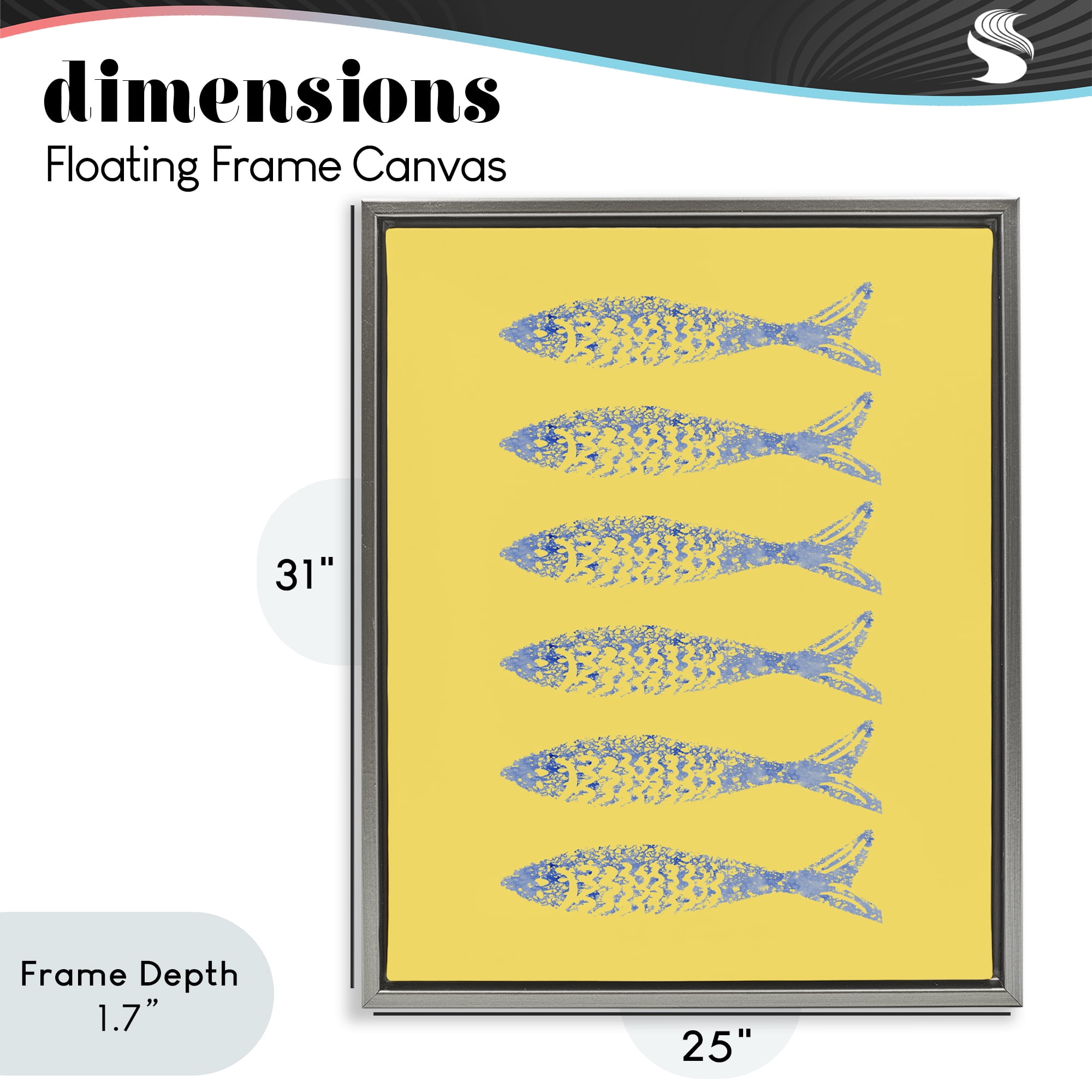 Stupell Industries Sardine Stamps on Yellow Gray Framed Floater Canvas Wall Art, design by Julie DeRice