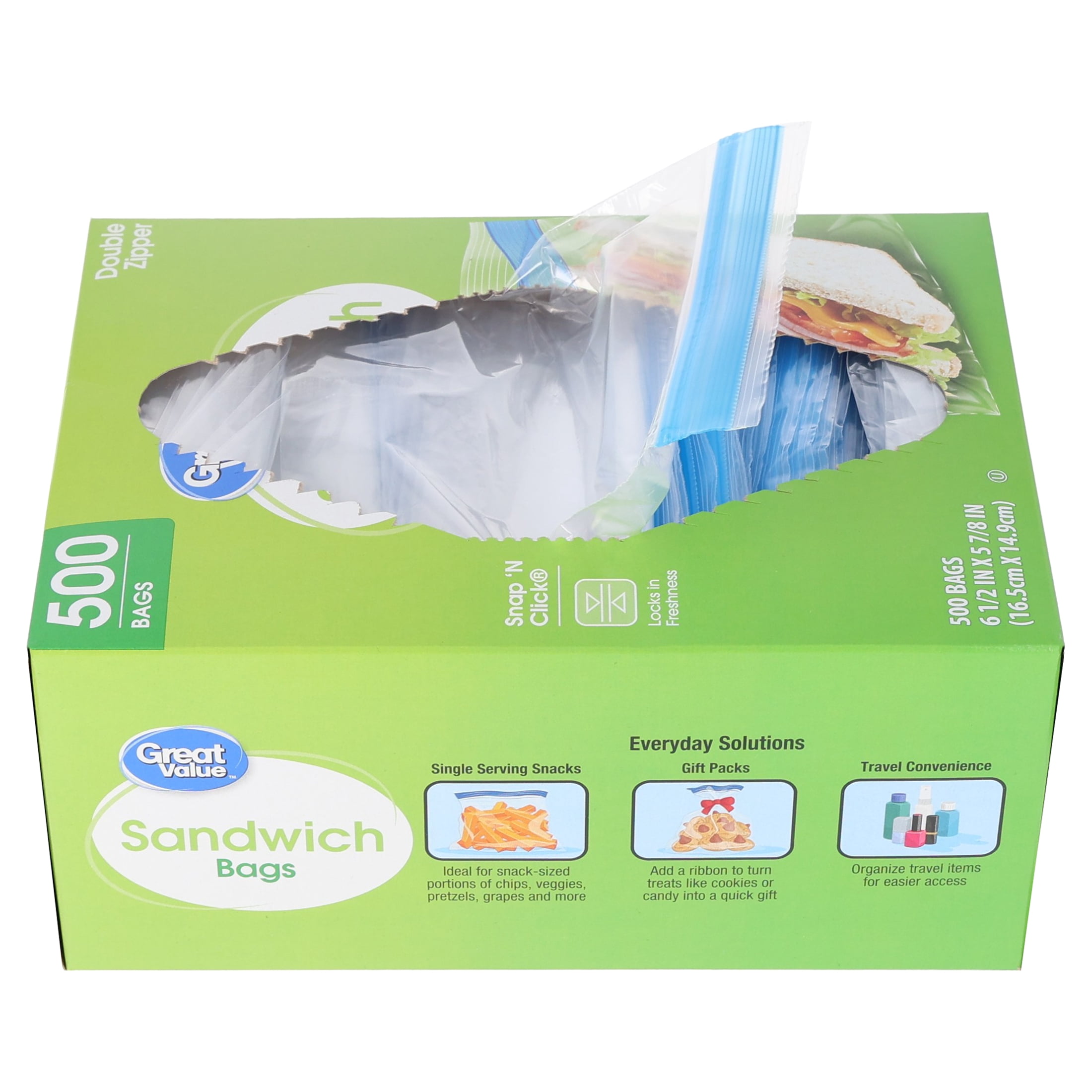Great Value Sandwich Bags with Double Zipper, 500 Count
