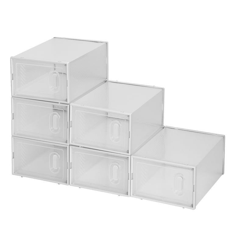 Tatahance 6-Pair Stackable Clear Plastic Foldable Shoe Boxes in White