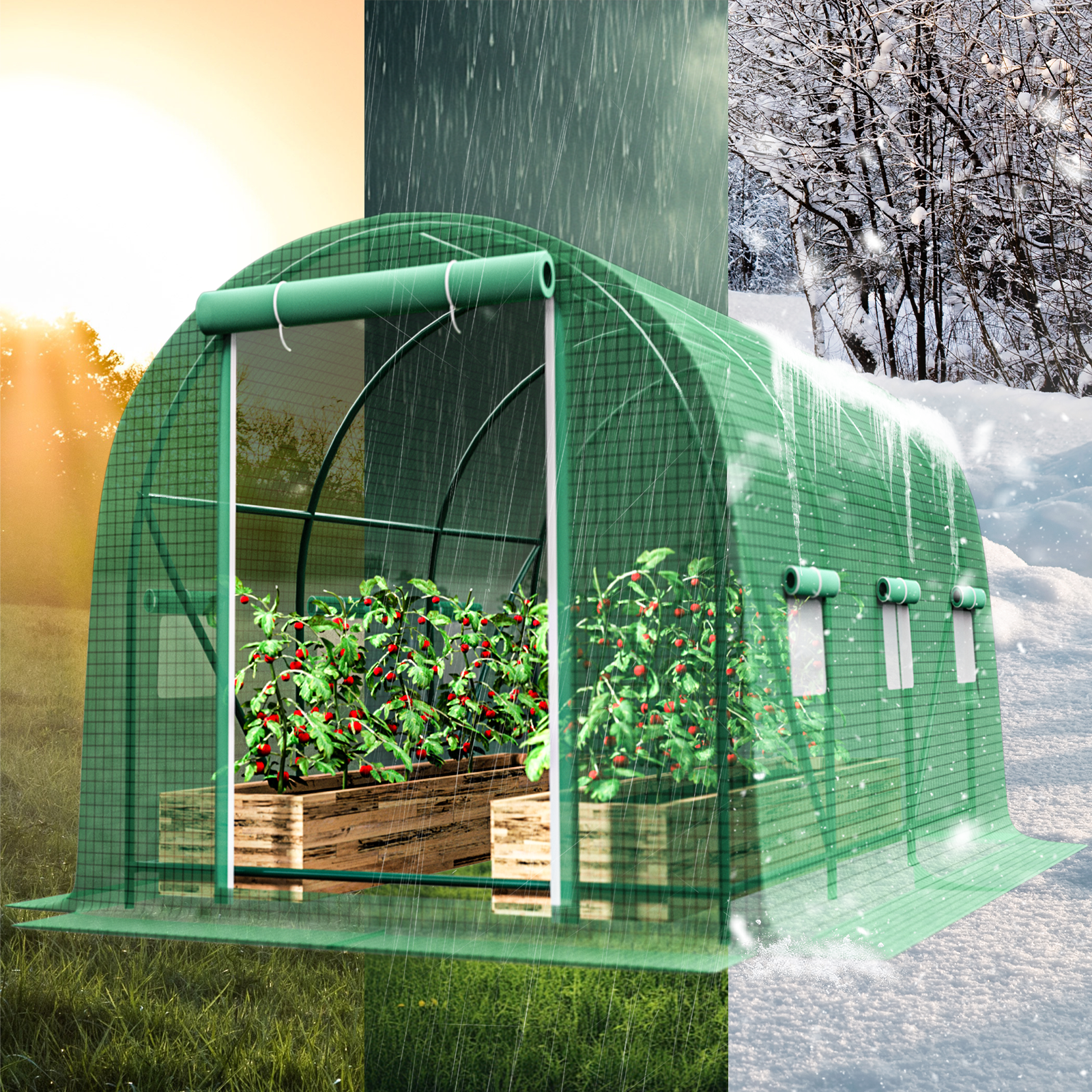 TANGJEAMER Walk-in Greenhouse 10x7x7 FT Upgraded Green House with Dual Zippered Screen Doors & 6 Screen Windows Heavy Duty Plastic Plant Warm House with Reinforced Frame