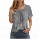 thumbnail image 1 of Camisetas de Cuello Redondo Impreso Gradiente de las Mujeres, Manga Corta Casual Top para el Uso Diario, 1 of 4