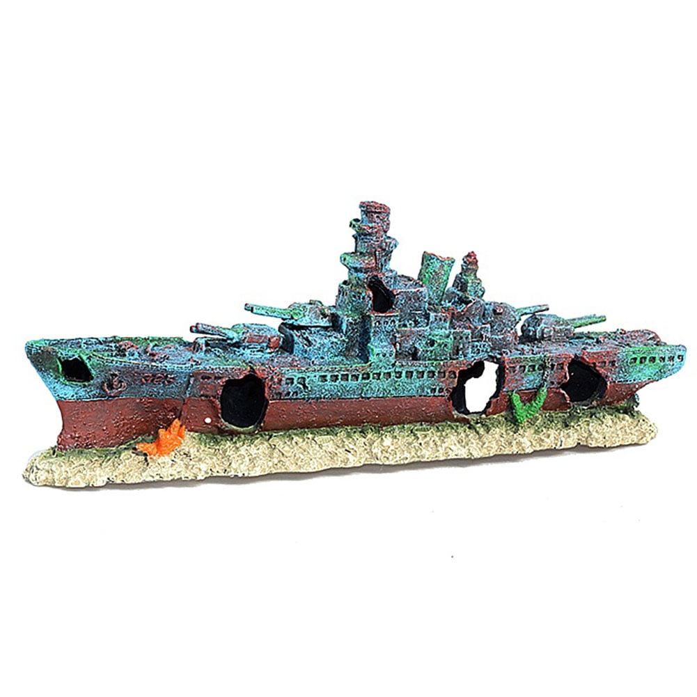 golytefs Aquarium Resin Sunken Pirate Ship Multifunction Creative Warship Wreckage Reusable Shipwreck Decorations for Fish Tank Cave Decor Accessories