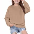 thumbnail image 2 of Kids' Sweatshirt Side Slit Dropped Shoulder Crewneck Long Sleeve Casual Pullover Basic Comfortable Solid Color Fall Top, 2 of 6