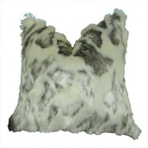 Ivory Faux Rabbit Fur Handmade Double Sided Throw Pillow, Ivory & Gray - 12 x 25 in.