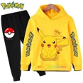 thumbnail image 1 of Conjunto de manga larga de Pikachu para niños, chándal informal de Pokémon, Sudadera con capucha y pantalones, 3 a 14 años, 1 of 1