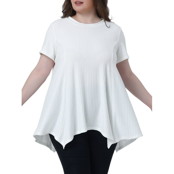 Tops de túnica de mujer plus size Agnes Orinda, camiseta de punto de verano con cuello redondo, suelta y fluida, de manga corta, blusa casual 4X blanca pálida