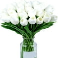 thumbnail image 2 of Tulipanes Artificiales, Tulips Artificial Flowers In Vase Easter Party Decorations Realistic Faux Real Touch Spring For Outdoors Fake Home Gifts Centerpiece Table Decoration White, 2 of 6