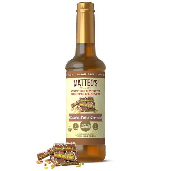Matteo's Sugar Free Coffee Syrup, Dubai Chocolate, 750mL, 0 Calories, 0 Sugar, (Single Bottle)