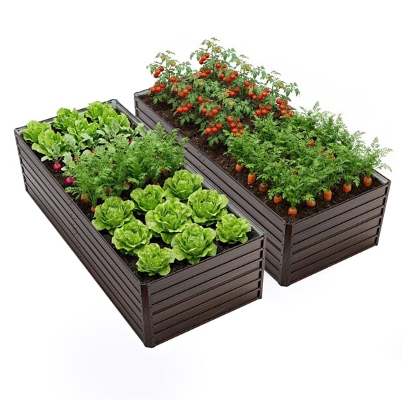 RocVanc Raised Garden Bed Outdoor, 2Pcs 8x4x2ft Galvanized Planter Raised Garden Box , Metal Raised Garden Beds for Vegetables, Brown