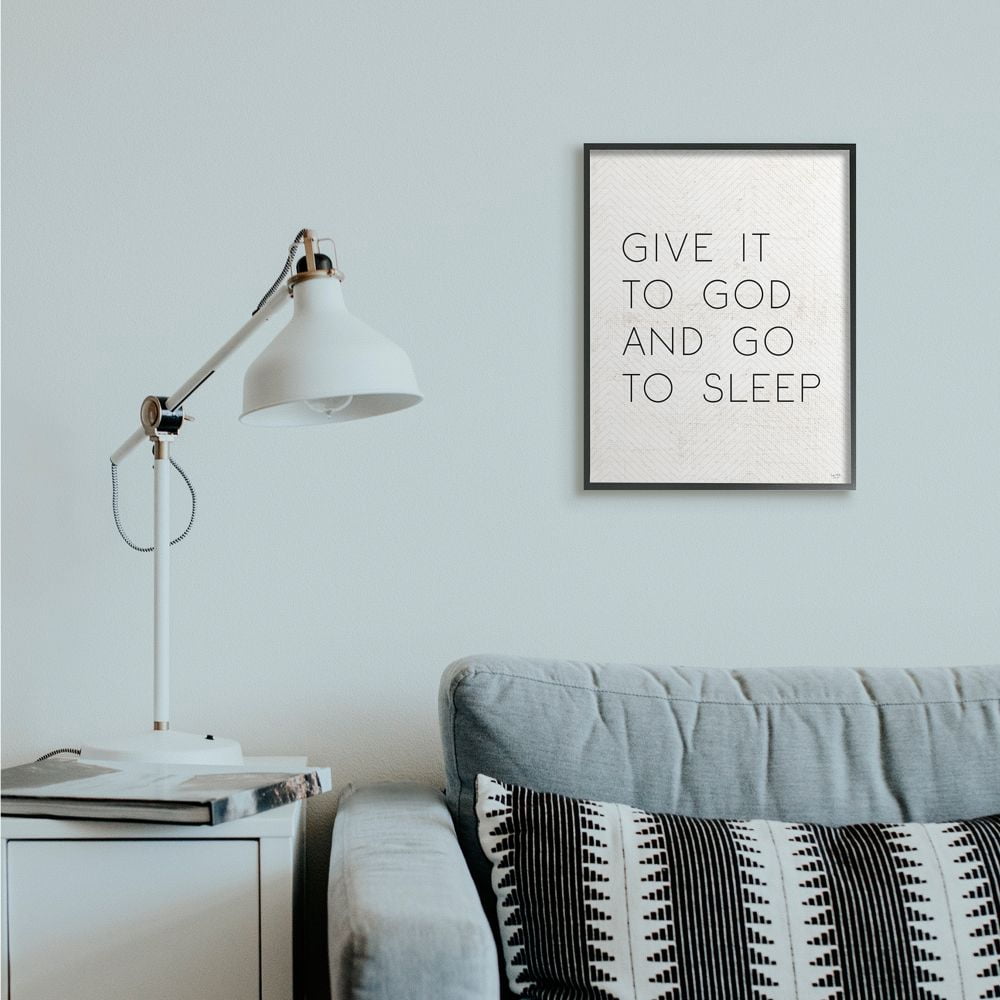 Stupell Industries Give it to God and Sleep Faith Based Bedroom Quote Typography Painting Black Framed Art Print Wall Art, 16 x 20