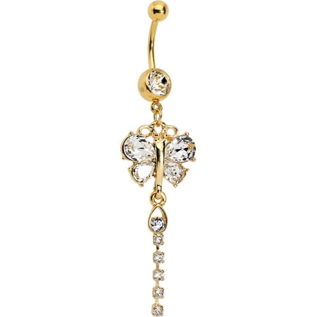 - Body Candy Gold Anodized Stainless Steel Butterfly Dangle Belly Ring Created with Swarovski Crystals