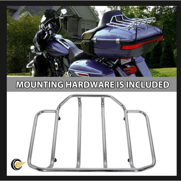 KOJEM Chrome Motorcycles Trunk Luggage Top Rack Rail Carrier for 1984-2021 Harley Touring Road King Street Glide Road Glide Replaces # 53665-87