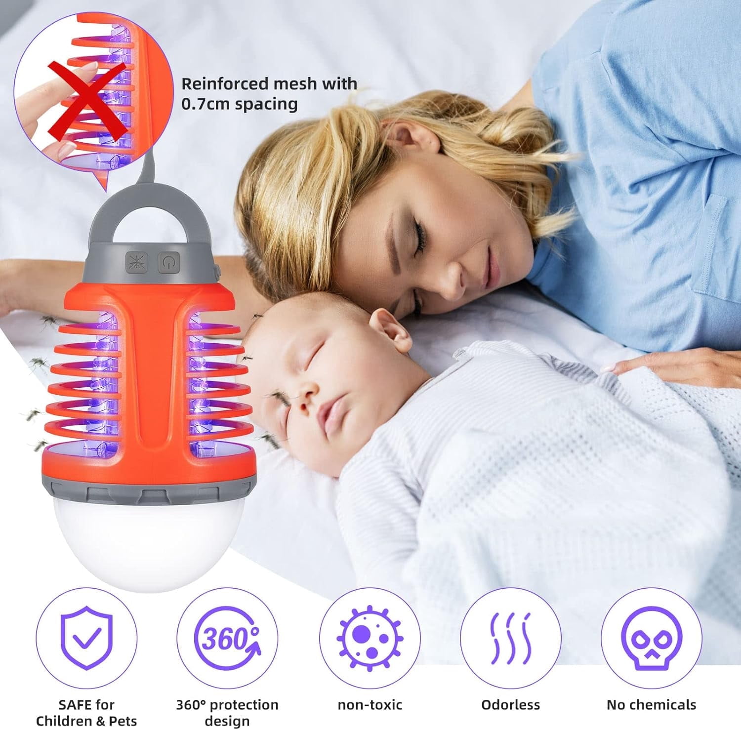 G·PEH light bulb Bug Zapper, 2 Pack 2 IN 1 Rechargeable Mosquito Killer LED Flashlight For Home & Camping Orange