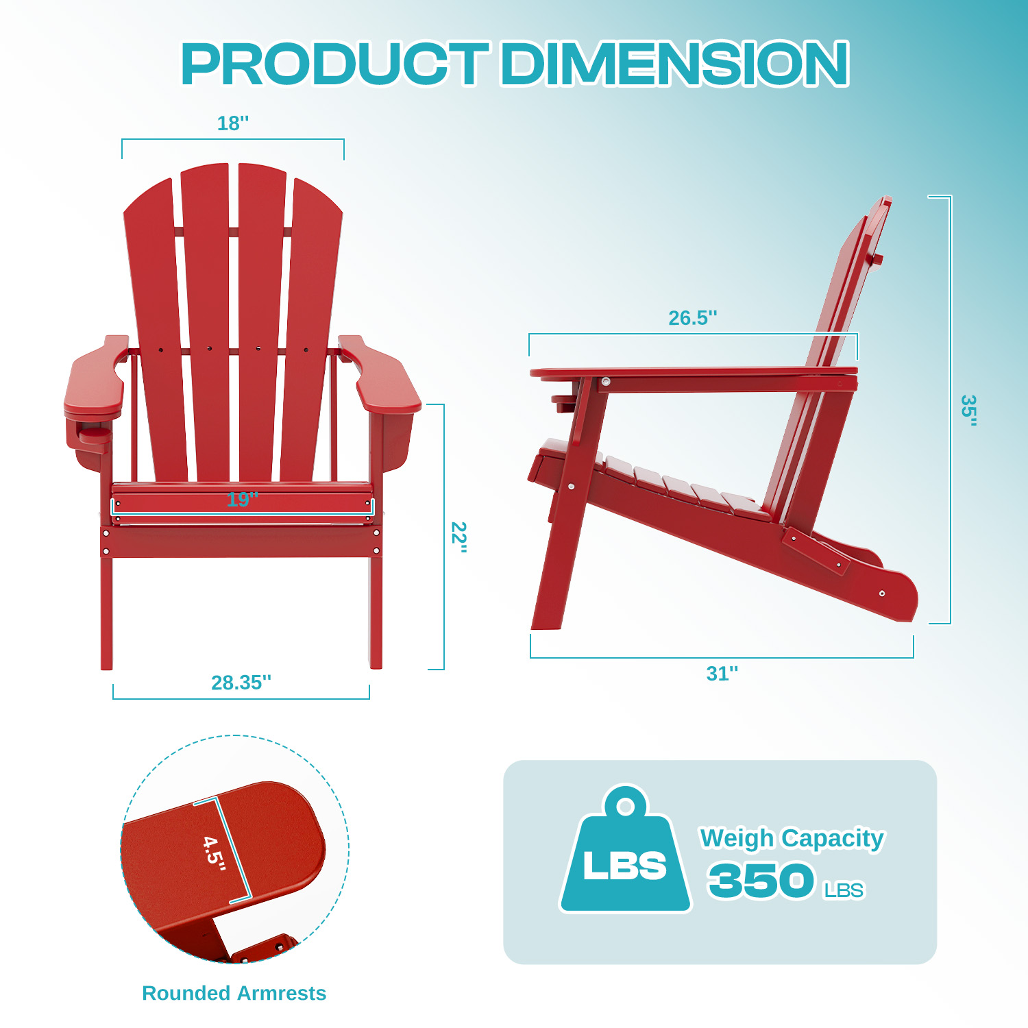 FODINGHILL Folding Adirondack Chair,HDPE All Weather Fire Pit Chair,Outdoor Plastic Chair for Patio Porch Garden,Red