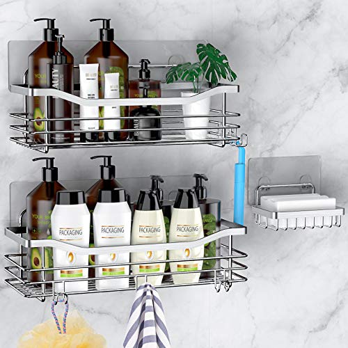 ODesign Shower Caddy Basket Shelf for Shampoo Conditioner Bathroom Kitchen Storage Organizer SUS304 Stainless Steel No Drilling 2 Pack