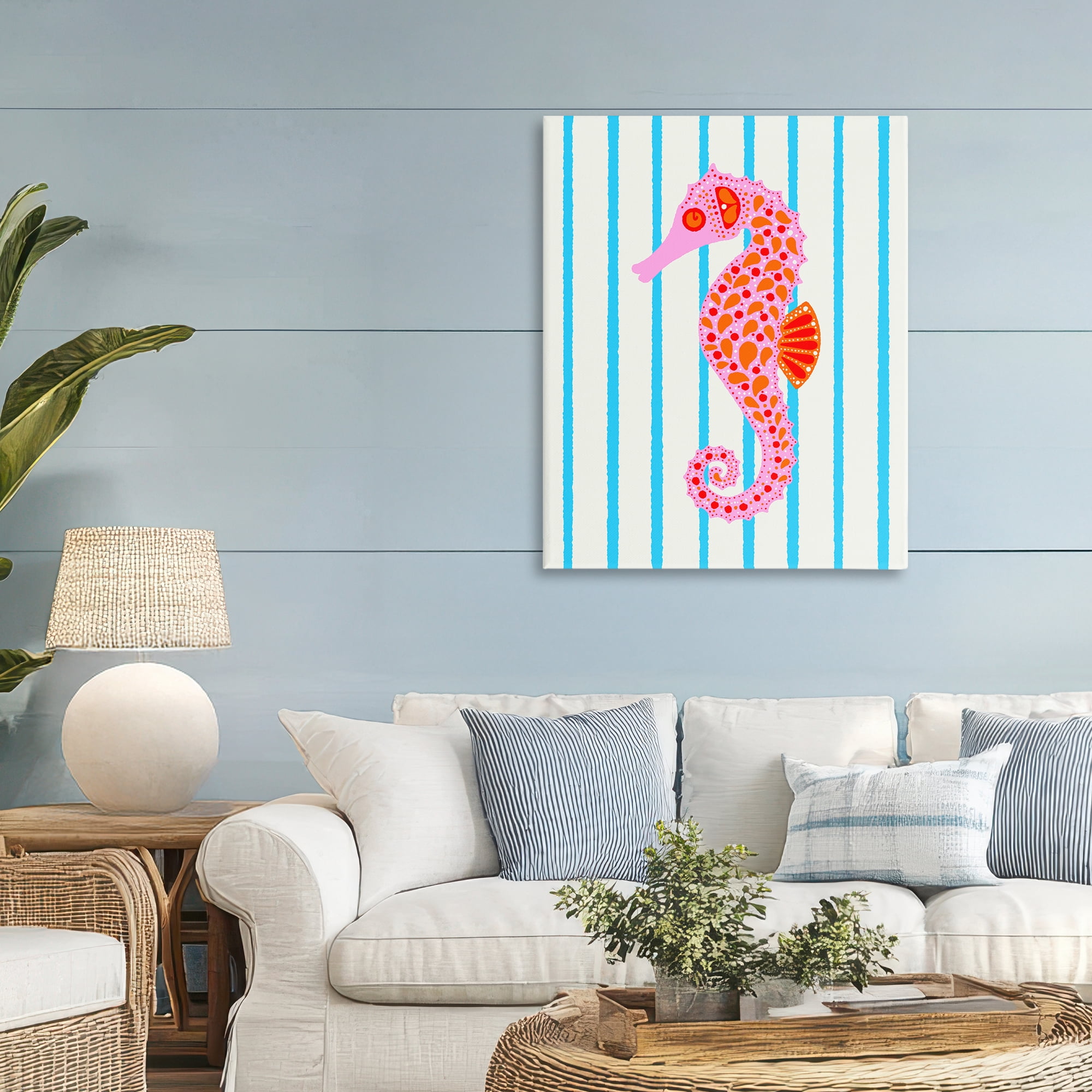Stupell Industries Boho Seahorse on Stripes Canvas Wall Art, design by Indira Prieto | IndySign