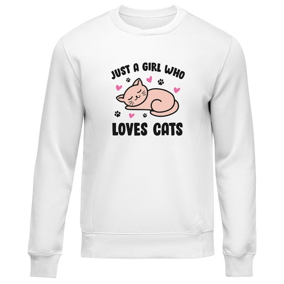 Just A Girl Who Loves Cats Design Men's Casual Round Neck Sweatshirt Base Layer,Sizes S-2XL