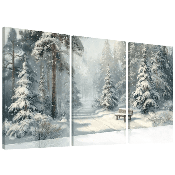 Ullo0ord Winter Wonderland Framed Canvas Art - Snowy Forest Landscape, Waterproof Wall Decor for Living Room, Bedroom, Office 12*16 inch*3pcs