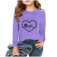 thumbnail image 2 of CLOISE Purple Boys White T Shirt Long Sleeve Girls Youth Crew Neck Tops Heart Outfits Fall Winter Clothes 2-15T, 2 of 4