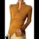 thumbnail image 2 of Suéter Básico de Punto para Mujer, Elegante Jersey de Cuello Alto con Botones, Corte Entallado, Abertura Cruzada y Larga. Color Naranja XL, 2 of 7