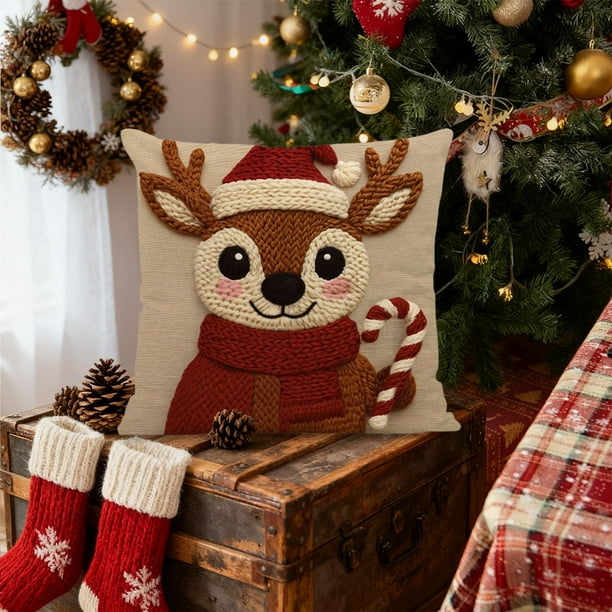 Funda de almohada de lino y tela, decoración navideña, funda de almohada navideña, decoración navideña, decoración de sofá, funda de almohada de lino para sofá de casa, decoración navideña, funda de a