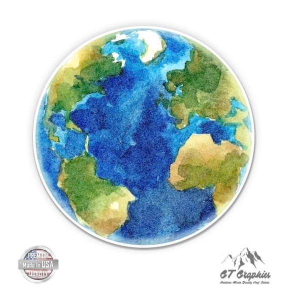 Planet Earth Beautiful Watercolor - 3" Vinyl Sticker - For Car Laptop I-Pad Phone Helmet Hard Hat - Waterproof Decal