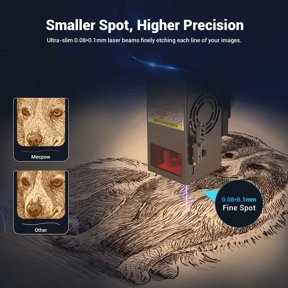 Mecpow X5 Pro 33W Engraver, Auto Air Assist, 0.08×0.1mm Precision Spot, 28000mm/min Speed, Safety Lock, Emergency Stop, Offline Operation, 600×600mm Work Area
