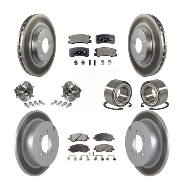 Transit Auto Front Rear Hub Bearing Assembly Coated Disc Brake Rotor and Ceramic Pad Kit (10Pc) for Car Mitsubishi Outlander Without 7 Passenger Seating - Left Right Side (Driver Passenger) KBB-108461