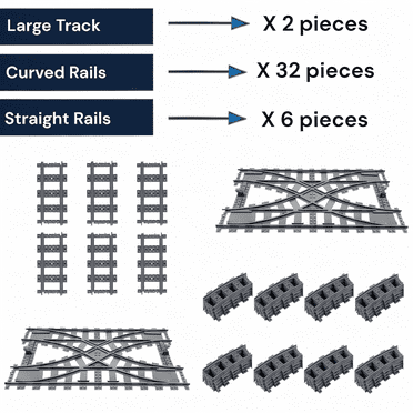 32 Curved, 6 Straight, and 2 Large Rails Building Blocks Train Tracks | General Jim's Toys | GJA-TTS40