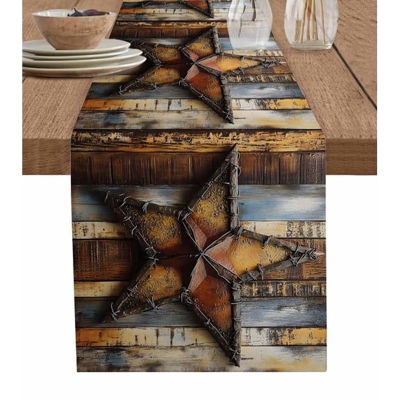 Hokiten Table Runners 60 Inches Long Dress Scarves, Farmhouse Retro Farmhouse Kitchen/Dining Table Runner, Small Coffee Tablerunners, Brown Country Texas Star Wooden Grain 13x60 Inch